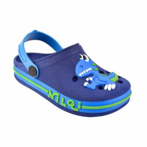 Babuche infantil masculino azul com estampa de dinossauro da marca Nilqi