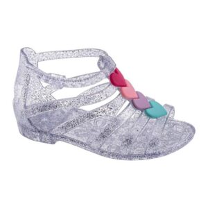 Sandália Baby Menina Charmosinha Chic Prata com Glitter e Corações